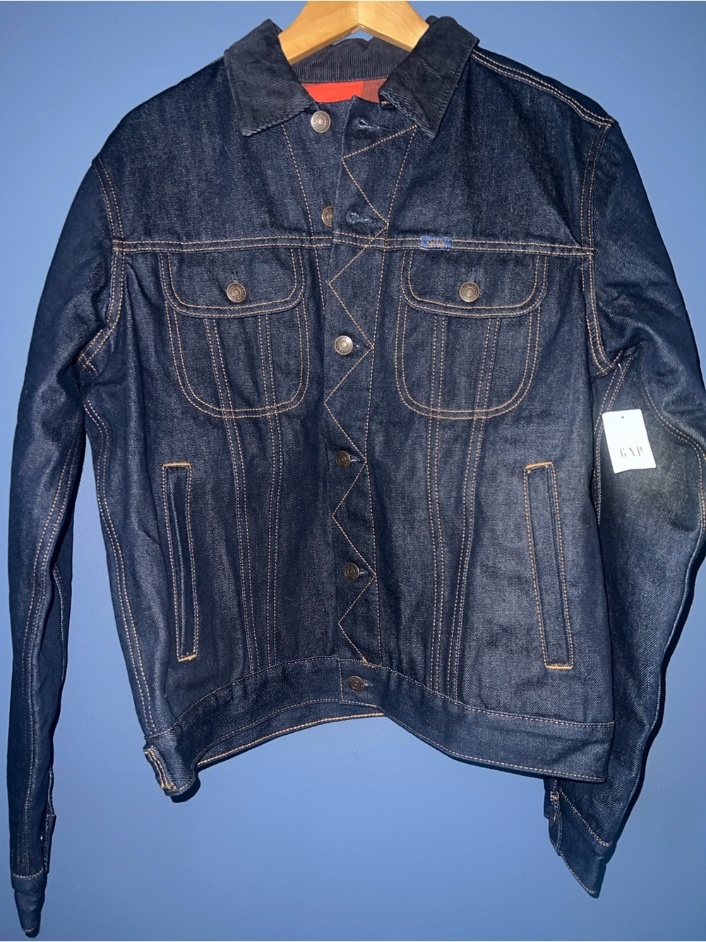 GAP Dark Blue Denim Jacket with Dark Blue Corduroy Collar - Picture 3 of 5